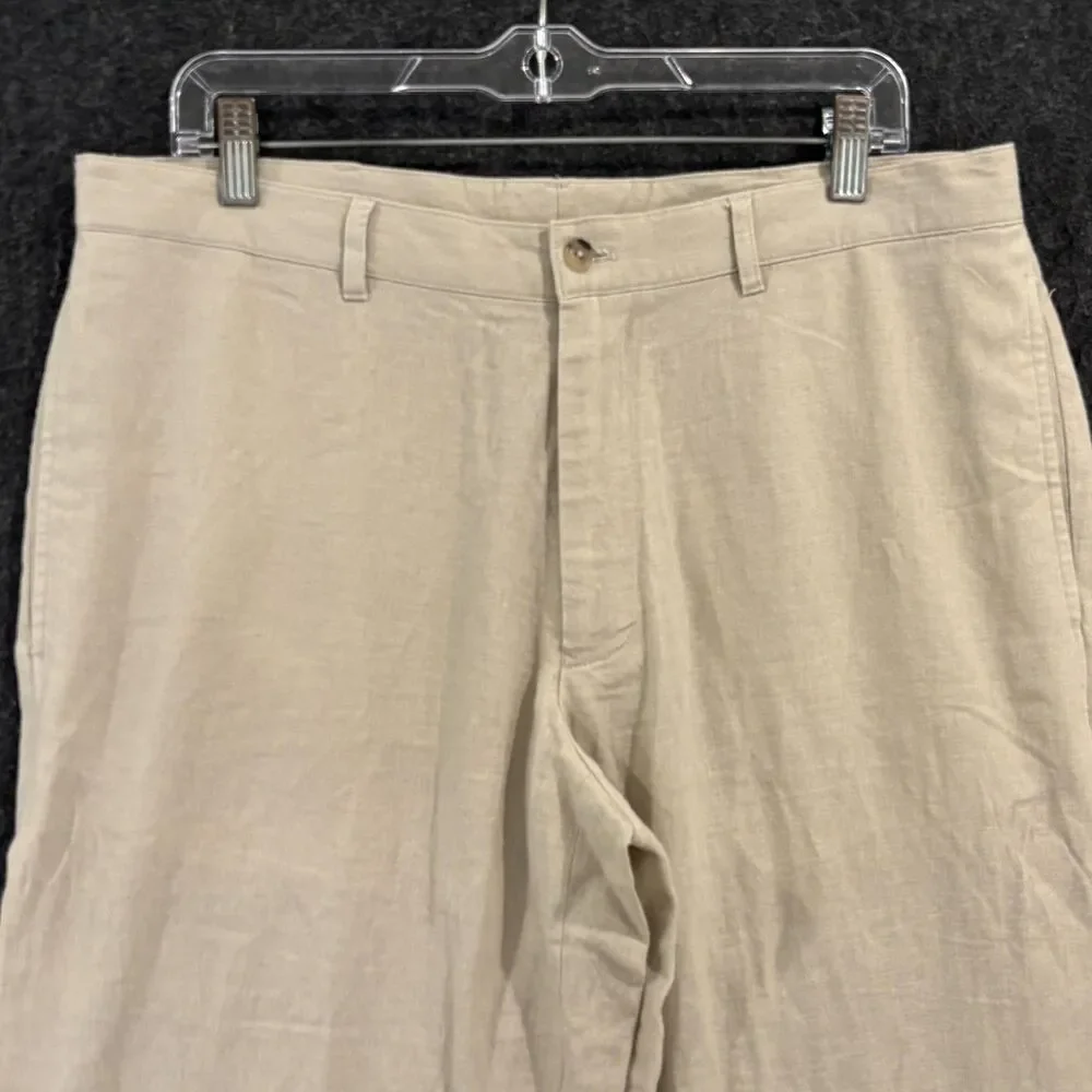 Alan Flusser Pants Men's 36x30 Beige Linen Blend Dress Casual Flat Front